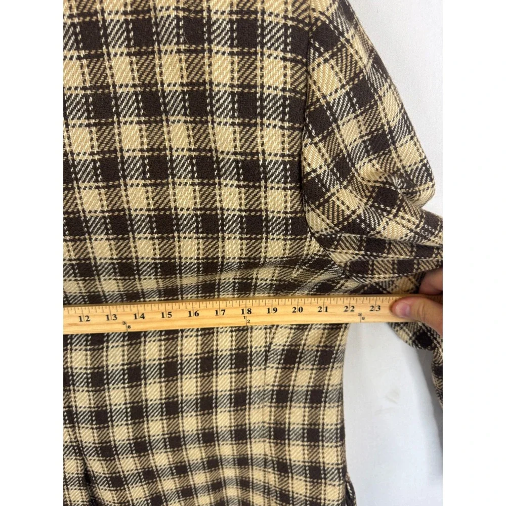 Vintage 70s Tip Top Wool Blend Plaid Blazer Sport Coat Brown Cream 44 Reg